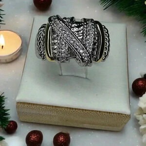 Two Tone Pave Designer Ring Gorgeous (see video)